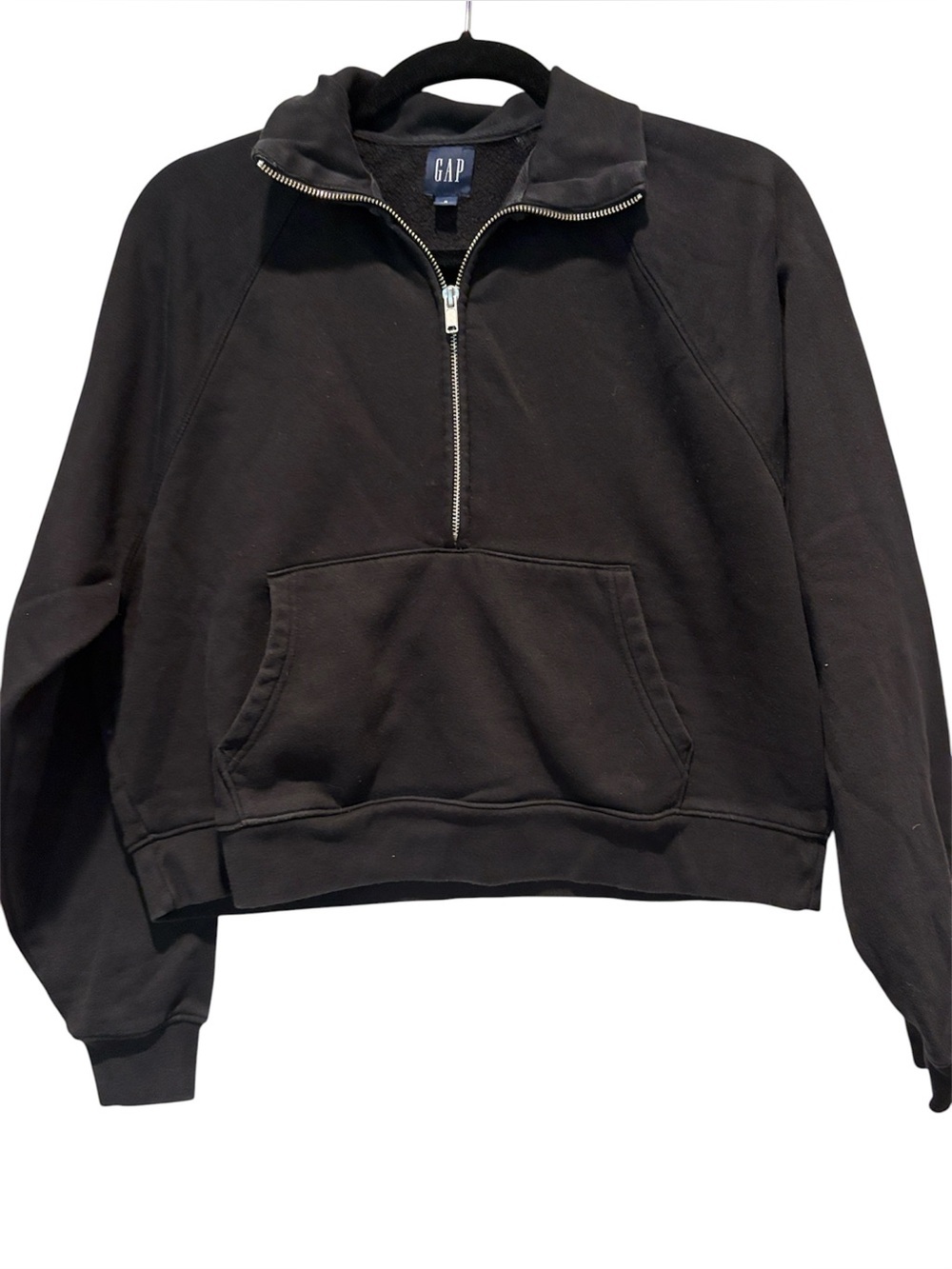 GAP - Women's Vintage Soft Cropped Half-Zip Pullover. Small. Black.